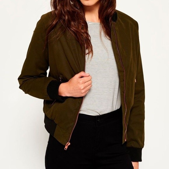 SUPERDRY Women's Alia Bomber Pilot Jacket Olive Green Size Large - EUC - Picture 1 of 8